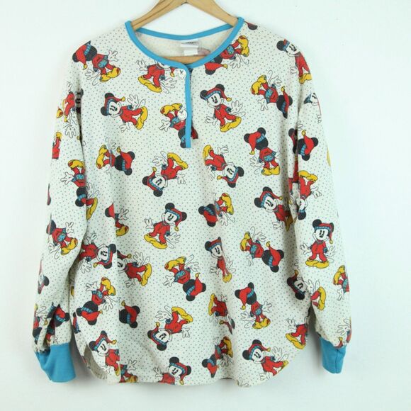 Vintage M L Pajama Top Flannel Mickey & Co Disney 90s Allover Print Cozy Lounge - Picture 1 of 10